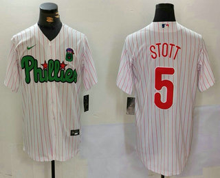 Men's Philadelphia Phillies #5 Bryson Stott White Green Cool Base Stitched Jersey