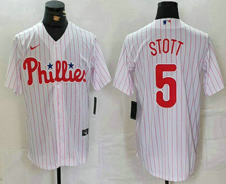 Men's Philadelphia Phillies #5 Bryson Stott White Pinstripe Stitched Cool Base Jersey