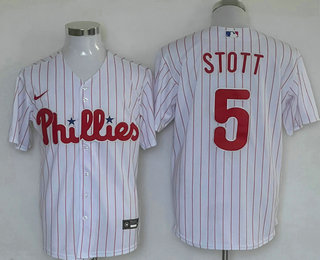 Men's Philadelphia Phillies #5 Bryson Stott White Pinstripe Stitched Cool Base Nike Jersey