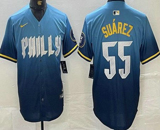 Men's Philadelphia Phillies #55 Ranger Suarez Blue 2024 City Cool Base Jersey