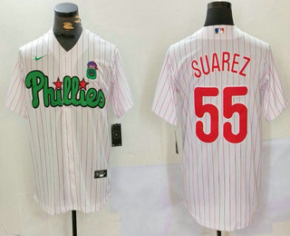 Men's Philadelphia Phillies #55 Ranger Suarez White Green Cool Base Stitched Jersey