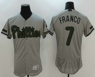 Men's Philadelphia Phillies #7 Maikel Franco Gray with Green Memorial Day Stitched MLB Majestic Flex Base Jersey