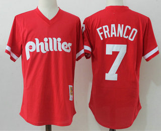 Men's Philadelphia Phillies #7 Maikel Franco Red Throwback Mesh Batting Practice Stitched MLB Mitchell & Ness Jersey