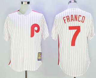 Men's Philadelphia Phillies #7 Maikel Franco White Pinstripe Majestic Cool Base Cooperstown Collection Jersey