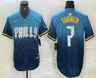 Men's Philadelphia Phillies #7 Trea Turner Blue 2024 City Connect Limited Stitched Jersey