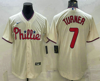 Men's Philadelphia Phillies #7 Trea Turner Cream Cool Base Stitched Baseball Jersey