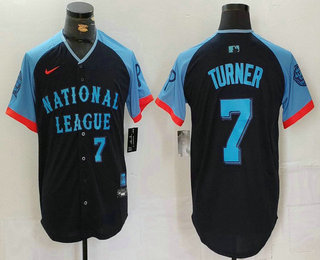 Men's Philadelphia Phillies #7 Trea Turner Number Navy 2024 All Star Limited Stitched Jersey