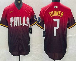 Men's Philadelphia Phillies #7 Trea Turner Red 2024 City Cool Base Jersey