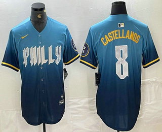 Men's Philadelphia Phillies #8 Nick Castellanos Blue 2024 City Connect Limited Stitched Jersey