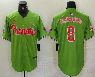 Men's Philadelphia Phillies #8 Nick Castellanos Green With Patch Stitched Cool Base Nike Jersey