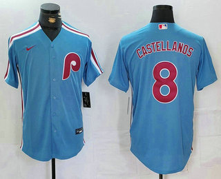 Men's Philadelphia Phillies #8 Nick Castellanos Light Blue Cooperstown Cool Base Jersey