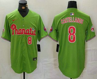 Men's Philadelphia Phillies #8 Nick Castellanos Number Green With Patch Stitched Cool Base Nike Jersey