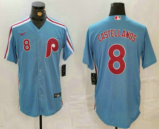 Men's Philadelphia Phillies #8 Nick Castellanos Number Light Blue Cooperstown Cool Base Jersey