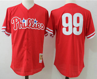 Men's Philadelphia Phillies #99 Mitch Williams Red Throwback Mesh Batting Practice Stitched MLB Mitchell & Ness Jersey