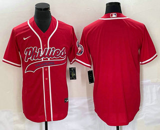 Men's Philadelphia Phillies Blank Red Cool Base Stitched Baseball Jersey