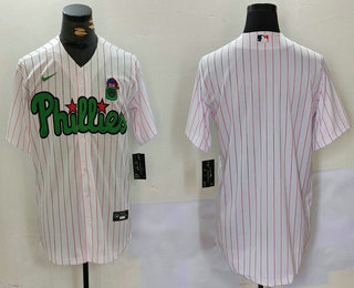 Men's Philadelphia Phillies Blank White Green Cool Base Stitched Jersey