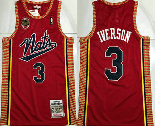 Men's Philadelphia Sixers #3 Allen Iverson Nats Red Hardwood Classics Soul AU Throwback Jersey