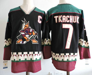 Men's Phoenix Coyotes #7 Keith Tkachuk Black 1998 CCM Vintage Adidas Stitched NHL Hockey Throwback Jersey