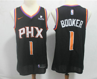 Men's Phoenix Suns #1 Devin Booker Black 2018 Nike Swingman Stitched NBA Jersey With The Sponsor Logo