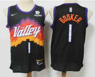 Men's Phoenix Suns #1 Devin Booker Black 2021 City Edition NBA Swingman Jersey With The Sponsor Logo