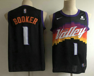 Men's Phoenix Suns #1 Devin Booker Black 2021 City Edition NBA Swingman Jersey With The Sponsor Logo