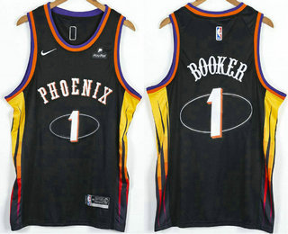 Men's Phoenix Suns #1 Devin Booker Black 75th Anniversary 2021 Nike Swingman Stitched NBA Jersey With Sponsor Logo