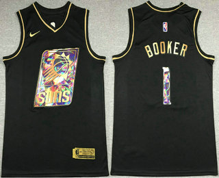 Men's Phoenix Suns #1 Devin Booker Black Golden Edition 75th Diamon Nike Swingman Stitched Jersey