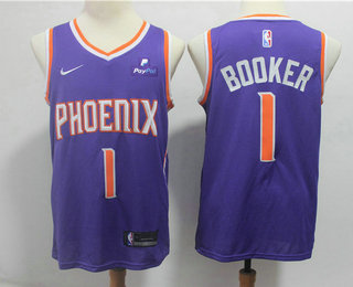 Men's Phoenix Suns #1 Devin Booker Purple 2018 Nike Swingman Stitched NBA Jersey With The Sponsor Logo