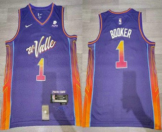 Men's Phoenix Suns #1 Devin Booker Purple 2023 City Icon Sponsor Swingman Jersey