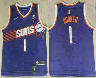 Men's Phoenix Suns #1 Devin Booker Purple 2023 Icon Sponsor Swingman Jersey