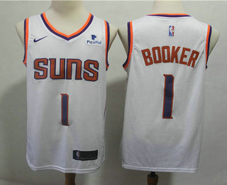 Men's Phoenix Suns #1 Devin Booker White 2018 Nike Swingman Stitched NBA Jersey With The Sponsor Logo