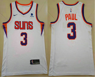 Men's Phoenix Suns #3 Chris Paul White 2021 Nike Swingman Stitched NBA Jersey With Sponsor Logo