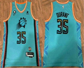 Men's Phoenix Suns #35 Kevin Durant 2022 Blue City Edition With 6 Patch Stitched Jersey With Sponsor