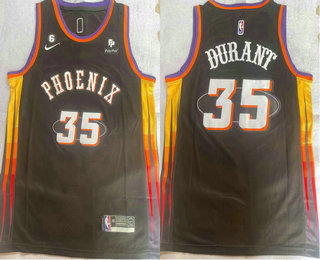 Men's Phoenix Suns #35 Kevin Durant Black 2023 6 Patch Statement Edition Stitched Jersey