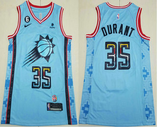 Men's Phoenix Suns #35 Kevin Durant Blue 2022 City 6 Patch Sponsor Icon Swingman Jersey