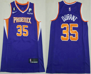 Men's Phoenix Suns #35 Kevin Durant Purple 6 Patch Sponsor Icon Swingman Jersey