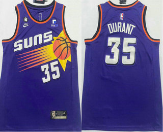 Men's Phoenix Suns #35 Kevin Durant Purple With 6 Patch Classic Edition Stitched Basketball Jersey