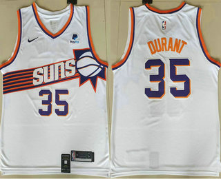 Men's Phoenix Suns #35 Kevin Durant White Association Sponsor Stitched Basketball Jersey