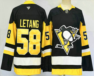 Men's Pittsburgh Penguins #58 Kris Letang Black 2024 Stitched Jersey