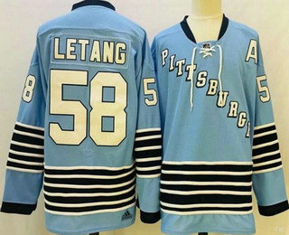 Men's Pittsburgh Penguins #58 Kris Letang Light Blue Authentic Jersey