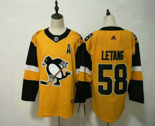 Men's Pittsburgh Penguins #58 Kris Letang Yellow Alternate Adidas Stitched NHL Jersey