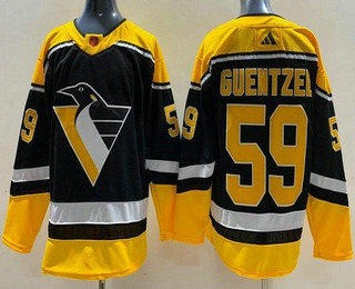 Men's Pittsburgh Penguins #59 Jake Guentzel Black 2022 Reverse Retro Authentic Jersey