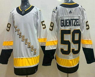 Men's Pittsburgh Penguins #59 Jake Guentzel White 2021 Reverse Retro Stitched NHL Jersey