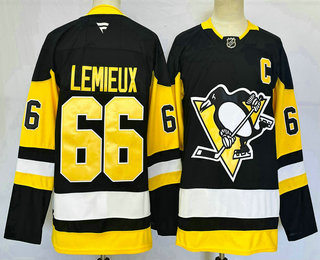 Men's Pittsburgh Penguins #66 Mario Lemieux Black 2024 Stitched Jersey