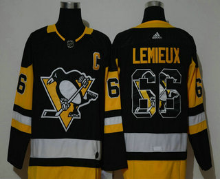 Men's Pittsburgh Penguins #66 Mario Lemieux Black With Team Logo Adidas Stitched NHL Jersey