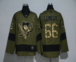 Men's Pittsburgh Penguins #66 Mario Lemieux Green Salute To Service Adidas Stitched NHL Jersey