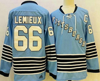 Men's Pittsburgh Penguins #66 Mario Lemieux Light Blue Authentic Jersey