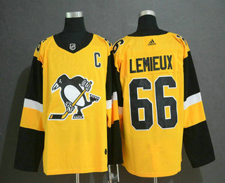 Men's Pittsburgh Penguins #66 Mario Lemieux Yellow Alternate Adidas Stitched NHL Jersey