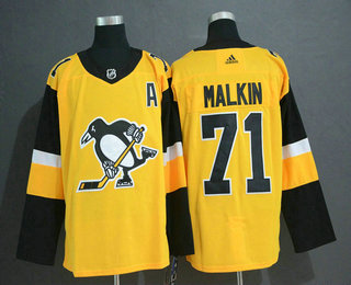 Men's Pittsburgh Penguins #71 Evgeni Malkin Yellow Alternate Adidas Stitched NHL Jersey