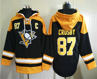 Men's Pittsburgh Penguins #87 Sidney Crosby Black Ageless Must Have Lace Up Pullover Hoodie